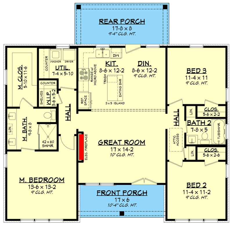 Plan 52055HZ: Efficient 3-Bed Modern Farmhouse Plan Under 1500 Sq Ft - Floor Plan - - Modern Farmhouse, New American, Ranch, Transitional