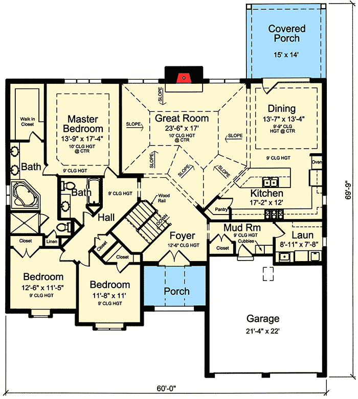 Plan 39236ST: Three Gables and Vaulted Great Room - Floor Plan - Main Level - Traditional