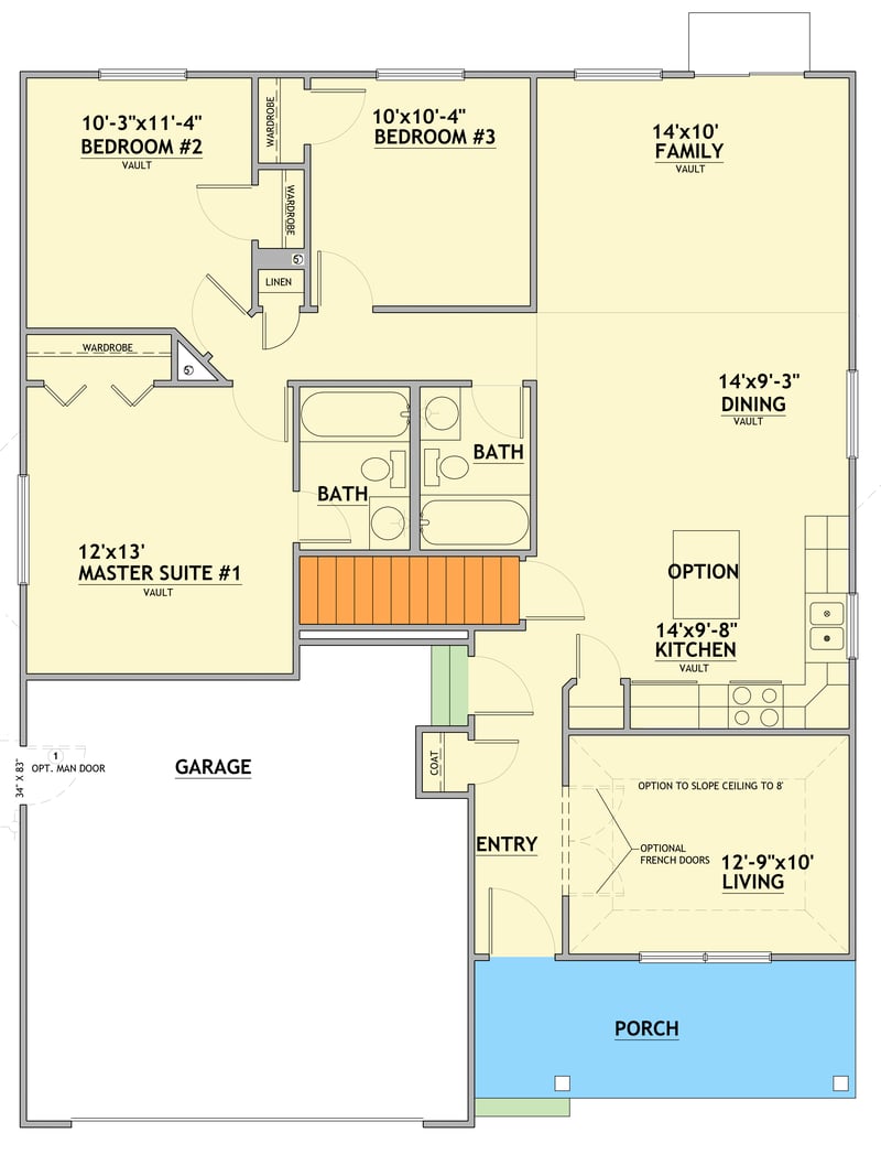Plan 849146PGE: Traditional Three Bedroom House Plan with Two Car Garage - Floor Plan - Main Level - Craftsman, Traditional