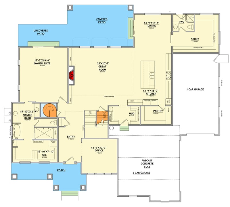 Plan 849147PGE: New American Farmhouse House Plan with 5 Bedrooms and 3-Car Garage - Floor Plan - Main Level - Craftsman, Farmhouse, Modern Farmhouse, New American, Traditional