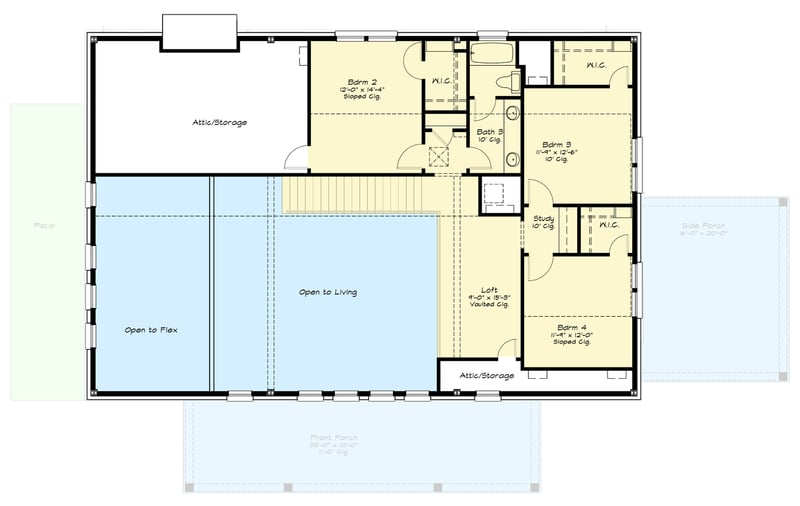 Plan 125014LEW: Modern Barndominium House Plan with 4 Bedrooms and Two-Story Great Room - Floor Plan - 2nd Level - Barndominium, Country, Modern Farmhouse, New American