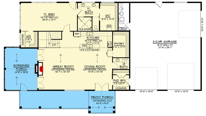 Plan 135459GRA: Modern Farmhouse Barndominium House Plan with 3 Bedrooms and 3-Car Garage - Floor Plan - Main Level - Barndominium, Country, Craftsman, Modern Farmhouse, New American
