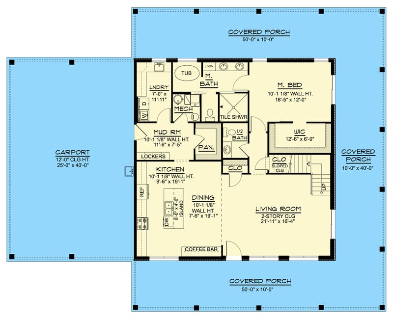 Plan 135460GRA: Modern Farmhouse House Plan with Three Bedrooms and Wraparound Porch - Floor Plan - Main Level - Barndominium, Country, Craftsman, Modern Farmhouse, New American