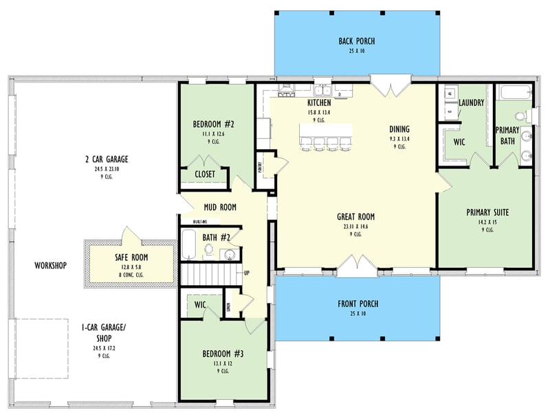 Plan 777078MTL: Modern Barndominium House Plan with Three Bedrooms and Attached Garage - Floor Plan - Main Level - Barndominium
