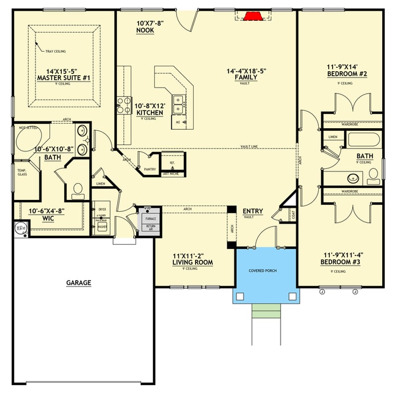 Plan 849150PGE: Charming Three Bedroom Craftsman Ranch House Plan with Two Car Garage - Floor Plan - - Craftsman, Ranch, Traditional