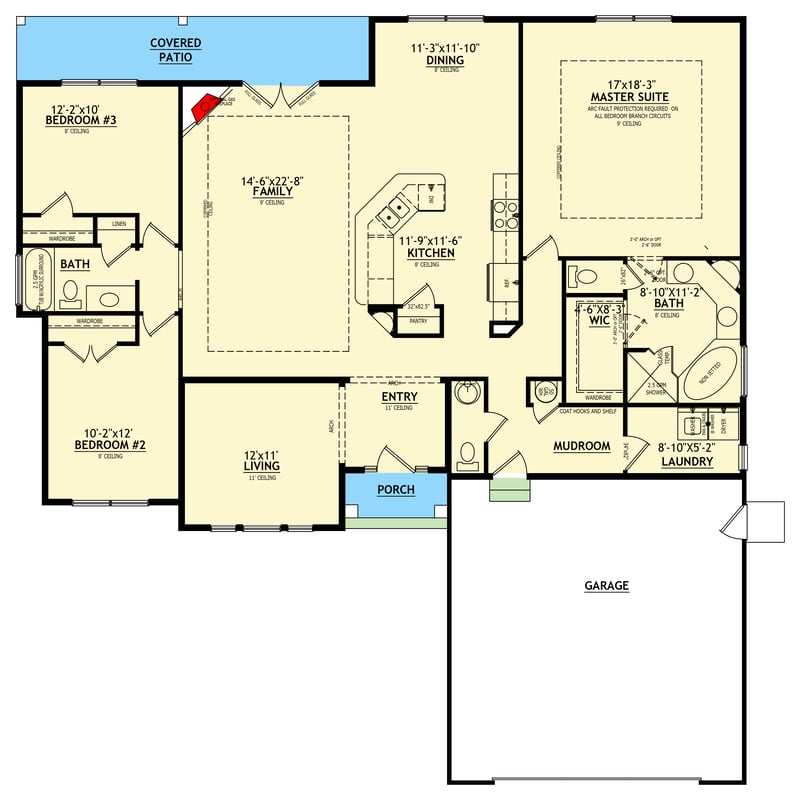 Plan 849151PGE: Three Bedroom Traditional Ranch House Plan with Two Car Garage - Floor Plan - - Ranch, Traditional