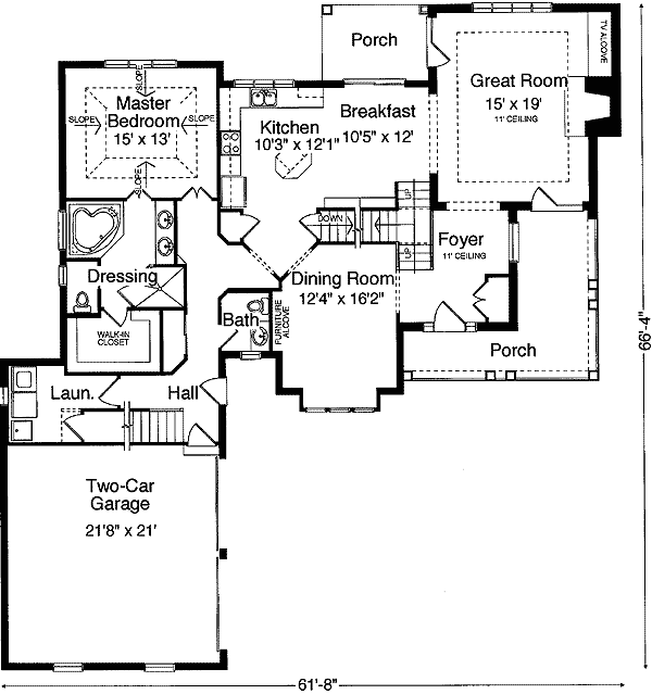 Plan 3925ST: Brick and Cedar Dream - Floor Plan - Main Level - Traditional