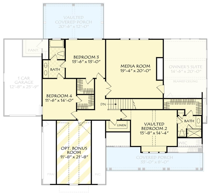Plan 710452BTZ: 4-Bed Modern Farmhouse House Plan with Main Level Primary Suite - Floor Plan - 2nd Level - Cottage, Modern Farmhouse, New American, Traditional