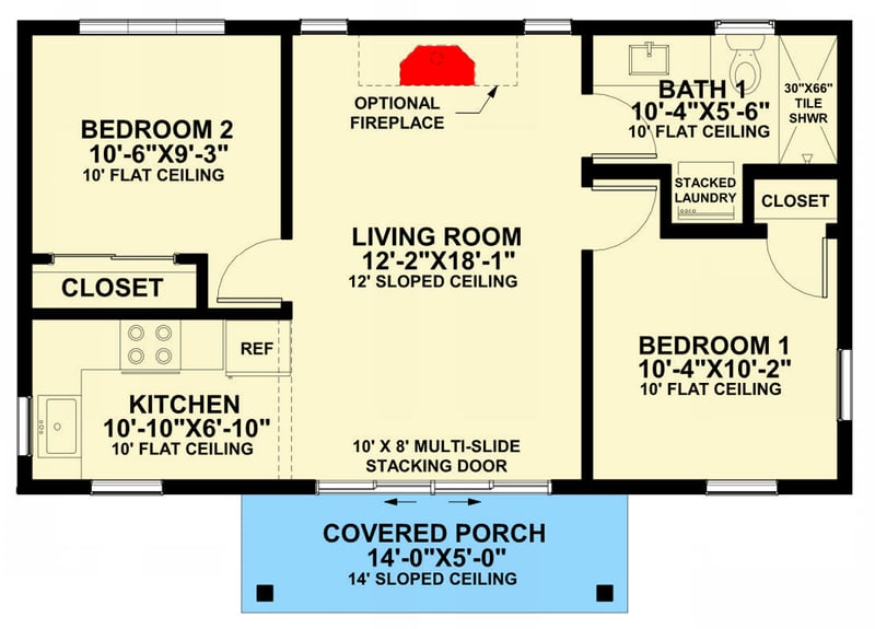 Plan 421047HFC: Modern Two Bedroom Mountain Cabin House Plan with Open Living Area - Floor Plan -  - Cabin, Contemporary, Modern, Mountain