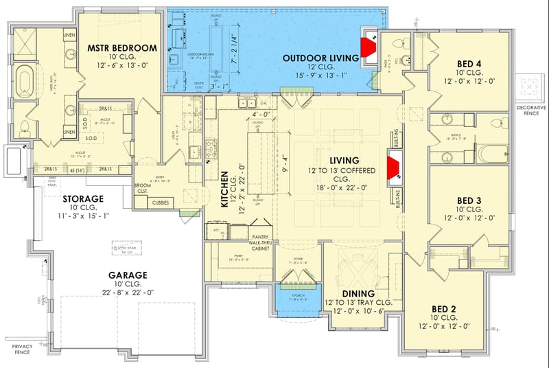 Plan 185054PHD: European French Country House Plan with Four Bedrooms and Outdoor Kitchen - Floor Plan - - European, French Country, Tudor