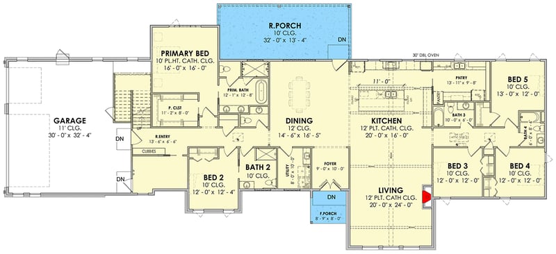 Plan 185056PHD: Contemporary Transitional House Plan with Five Bedrooms and Three-Car Garage - Floor Plan - - Contemporary, Modern, Transitional