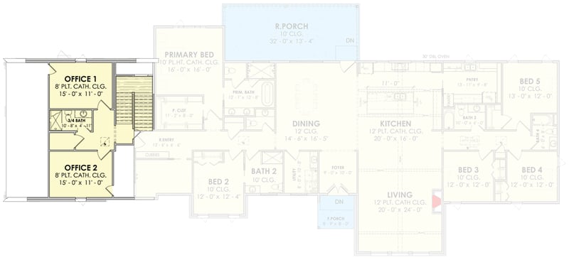 Plan 185056PHD: Contemporary Transitional House Plan with Five Bedrooms and Three-Car Garage - Floor Plan - - Contemporary, Modern, Transitional
