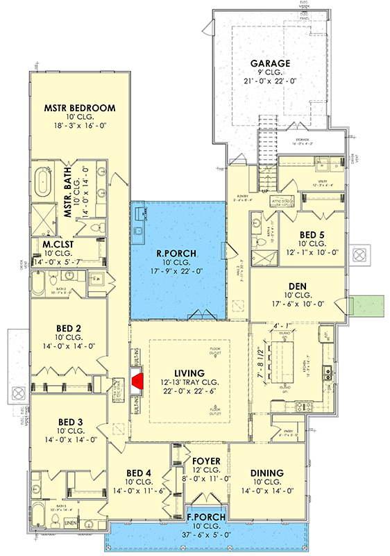 Plan 185060PHD: French Country House Plan with Five Bedrooms and Spacious Bonus Room - Floor Plan - - Country, French Country, Southern