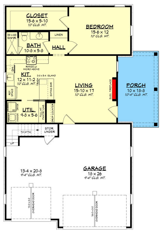 Plan 52056HZ: Stand-Alone 3-Car Garage Carriage House ADU Plan with 1-Bed Apartment in the Back - Floor Plan - - Carriage, Country, Modern Farmhouse, New American, Traditional