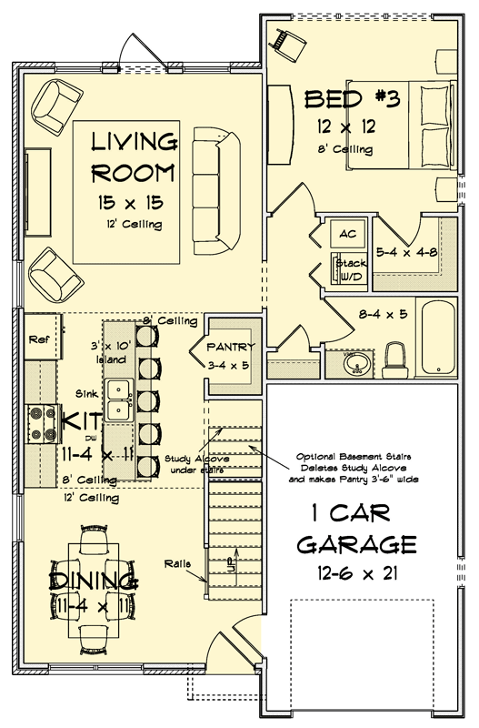 Plan 52581WM: Three Bedroom Farmhouse Plan with Attached Two Car Garage - Floor Plan - Main Level - Cottage, Farmhouse, Traditional