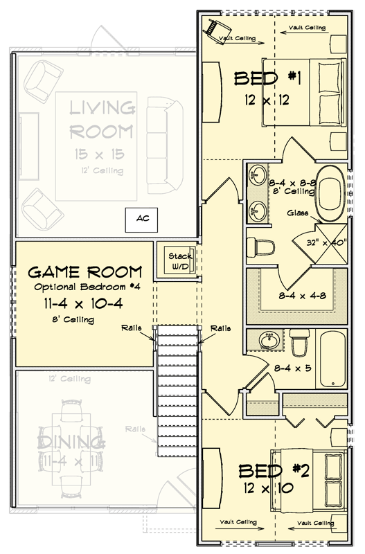 Plan 52581WM: Three Bedroom Farmhouse Plan with Attached Two Car Garage - Floor Plan - 2nd Level - Cottage, Farmhouse, Traditional