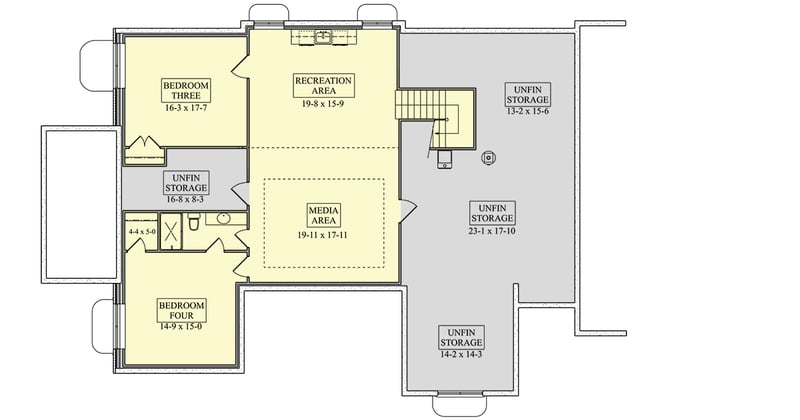 Plan 95387RW: Craftsman House Plan with Three Bedrooms and Attached Garage - Floor Plan - Lower Level - Craftsman, New American