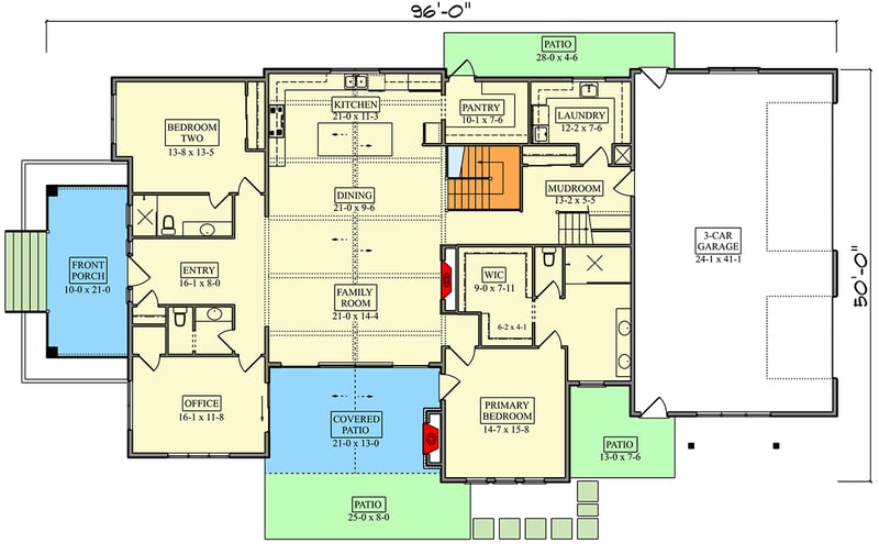 Plan 95387RW: Craftsman House Plan with Three Bedrooms and Attached Garage - Floor Plan - - Craftsman, New American