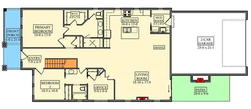 Plan 95388RW: Craftsman Ranch House Plan with 2-3 Bedrooms and Attached Garage - Floor Plan - Main Level - Craftsman, Farmhouse, Ranch