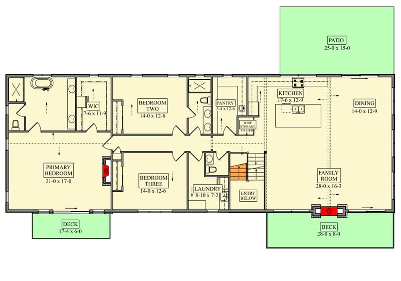 Plan 95394RW: Contemporary Mountain House Plan with 3 Bedrooms and 2-Car Garage - Floor Plan - Main Level - Contemporary, Craftsman, Mountain