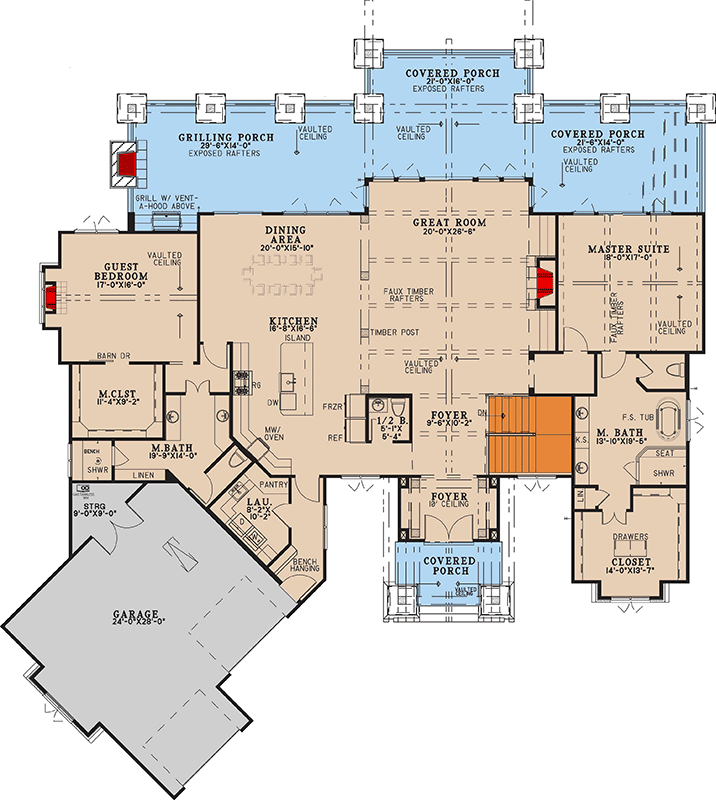 Plan 70983MK: Rustic Mountain Cabin House Plan with 5 Bedrooms and 5,543 Square Feet - Floor Plan - - Cabin, Mountain, Rustic