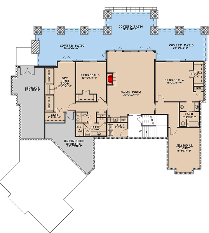 Plan 70983MK: Rustic Mountain Cabin House Plan with 5 Bedrooms and 5,543 Square Feet - Floor Plan - Lower Level - Cabin, Mountain, Rustic