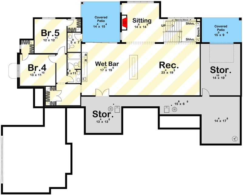 Plan 623663DJ: European Transitional House Plan with 3 Bedrooms and Two Story Great Room - Floor Plan - Optional Lower Level Layout ($$$ Paid Option) - European, Transitional