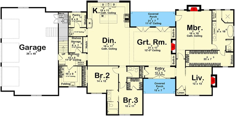 Plan 623664DJ: European Style House Plan with 4 Bedrooms and 3-Car Garage - Floor Plan -  - European
