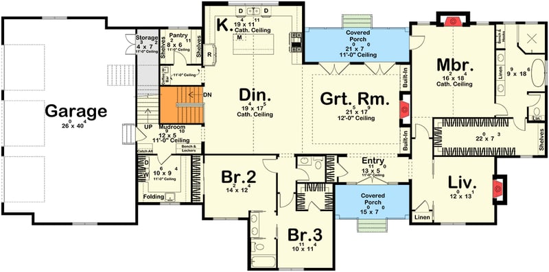 Plan 623664DJ: European Style House Plan with 4 Bedrooms and 3-Car Garage - Floor Plan - Main - Level Basement Stairs Location  - European