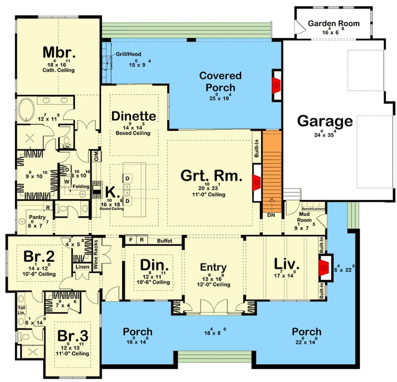 Plan 623666DJ: Luxury European Ranch House Plan with 3 Bedrooms and 3-Car Garage - Floor Plan -  - European, Hill Country, New American, Ranch