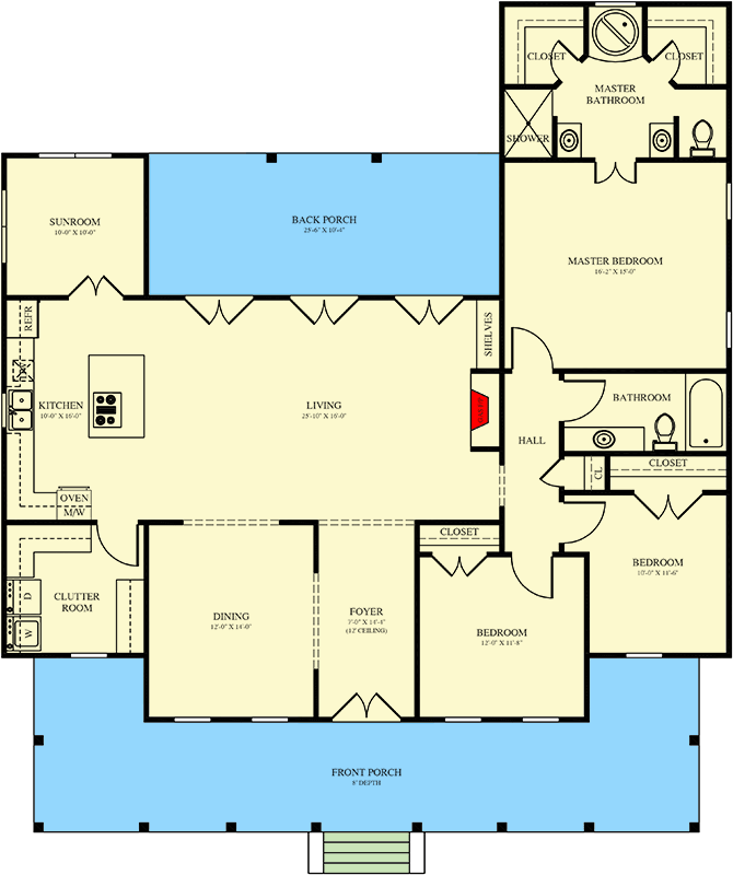 Plan 521029TTL: Charming Southern Style House Plan with Three Bedrooms and Sunroom - Floor Plan - - Country, Southern