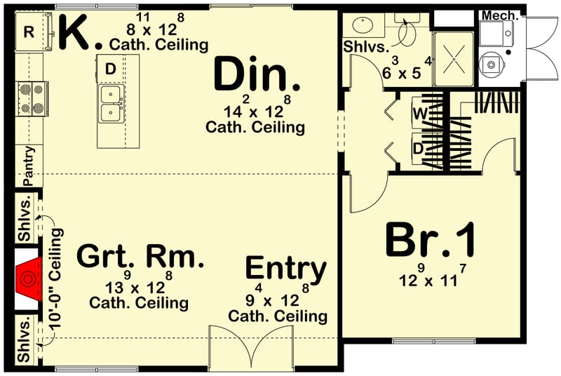 Plan 623667DJ: Charming New American Cottage House Plan with One Bedroom - Floor Plan - - Country, New American, Traditional