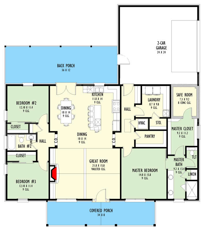 Plan 777079MTL: Modern Barndominium House Plan with 3 Bedrooms and Expansive Porches - Floor Plan - - Barndominium, Modern Farmhouse