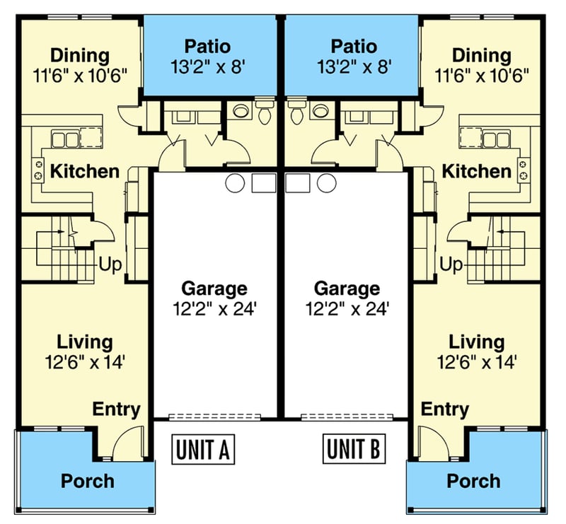 Plan 720193DA: Three Bedroom Craftsman Cottage Multi-Family House Plan with Efficient Two Story Layout - Floor Plan - - Cottage, Country, Craftsman