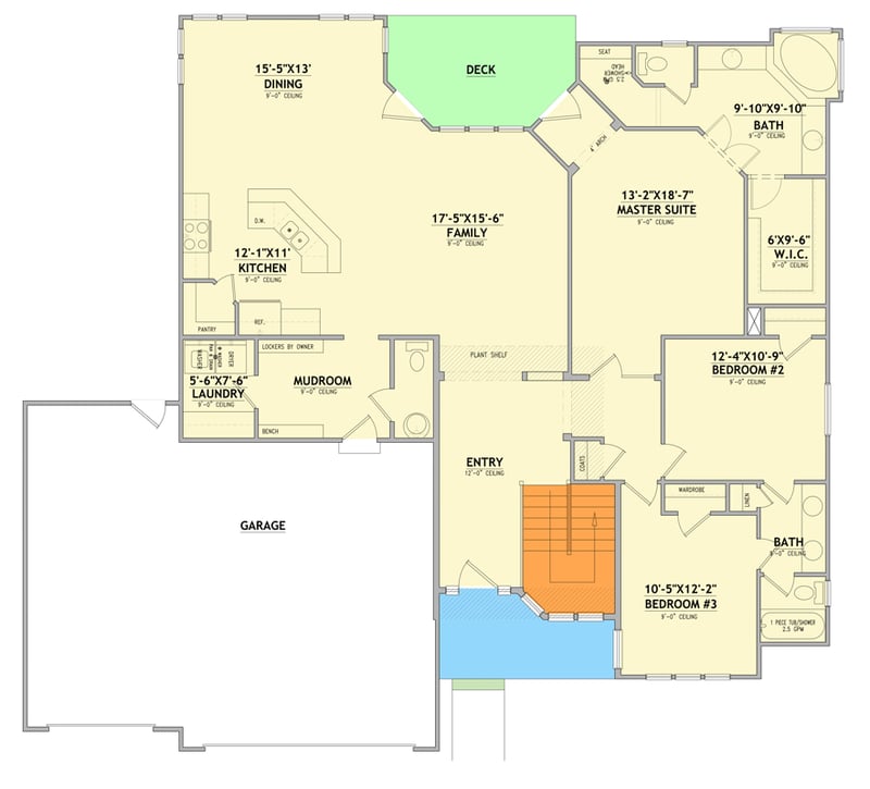 Plan 849157PGE: New American Ranch House Plan with Three Bedrooms and Three-Car Garage - Floor Plan - Main Level - New American, Ranch, Traditional