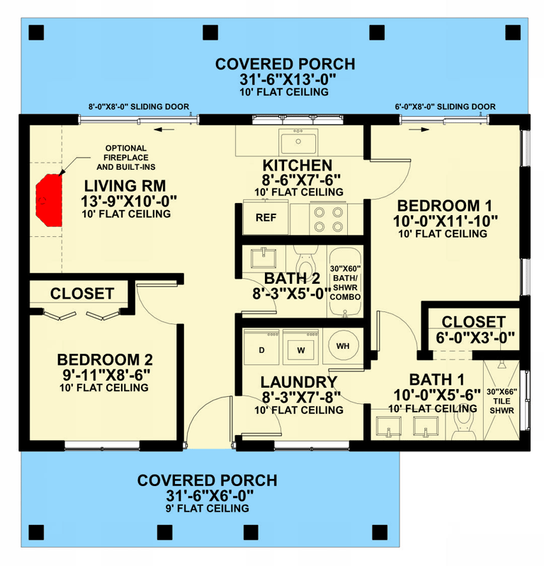 Plan 420202WNT: Modern Cottage House Plan with 2 Bedrooms and Sleek Architectural Design - Floor Plan - - Cottage, Mid Century Modern, Modern, Vacation