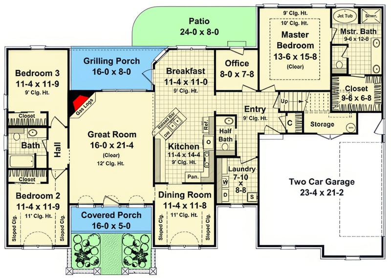 Plan 51399MM: European Ranch House Plan with 3 Bedrooms and Optional Bonus Room - Floor Plan - Main Level - European, Ranch, Traditional