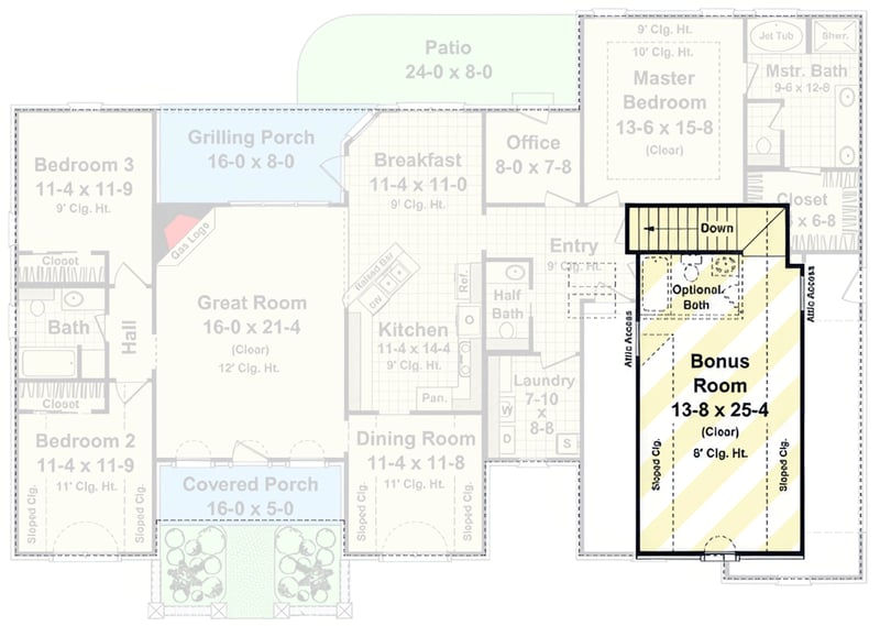 Plan 51399MM: European Ranch House Plan with 3 Bedrooms and Optional Bonus Room - Floor Plan - Optionally Finished Bonus - European, Ranch, Traditional