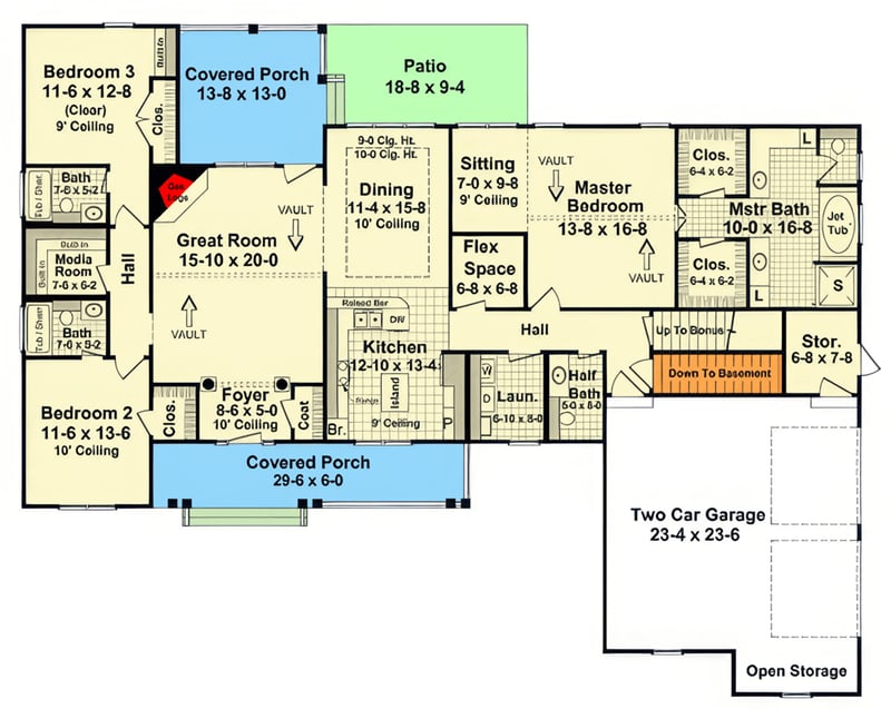 Plan 51400MM: Modern Farmhouse Ranch House Plan with 3 Bedrooms and Bonus Room - Floor Plan - Main Level - Modern Farmhouse, Ranch, Traditional