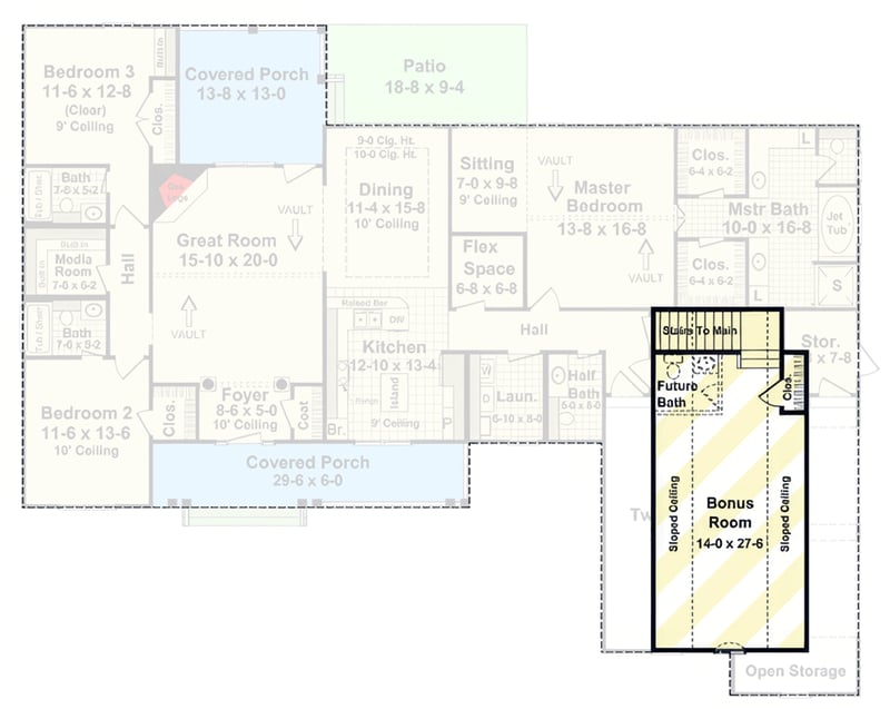 Plan 51400MM: Modern Farmhouse Ranch House Plan with 3 Bedrooms and Bonus Room - Floor Plan - 2nd Level - Modern Farmhouse, Ranch, Traditional