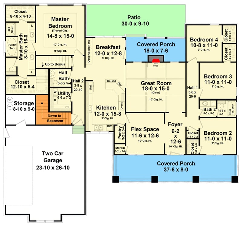 Plan 51401MM: Craftsman Modern Farmhouse House Plan with 4 Bedrooms and Bonus Room - Floor Plan - Main Level - Craftsman, Modern Farmhouse