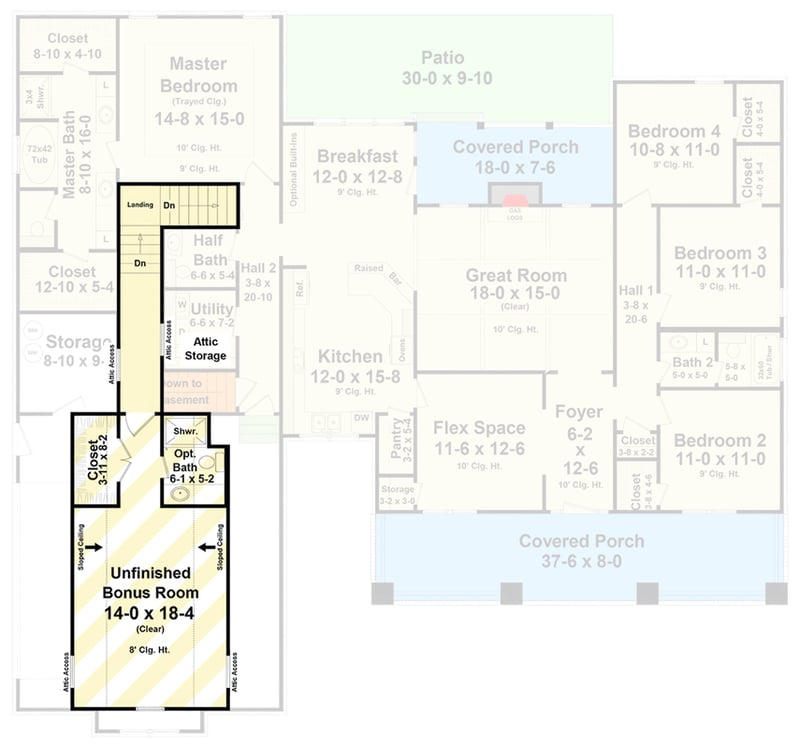 Plan 51401MM: Craftsman Modern Farmhouse House Plan with 4 Bedrooms and Bonus Room - Floor Plan - Optionally Finished Bonus - Craftsman, Modern Farmhouse