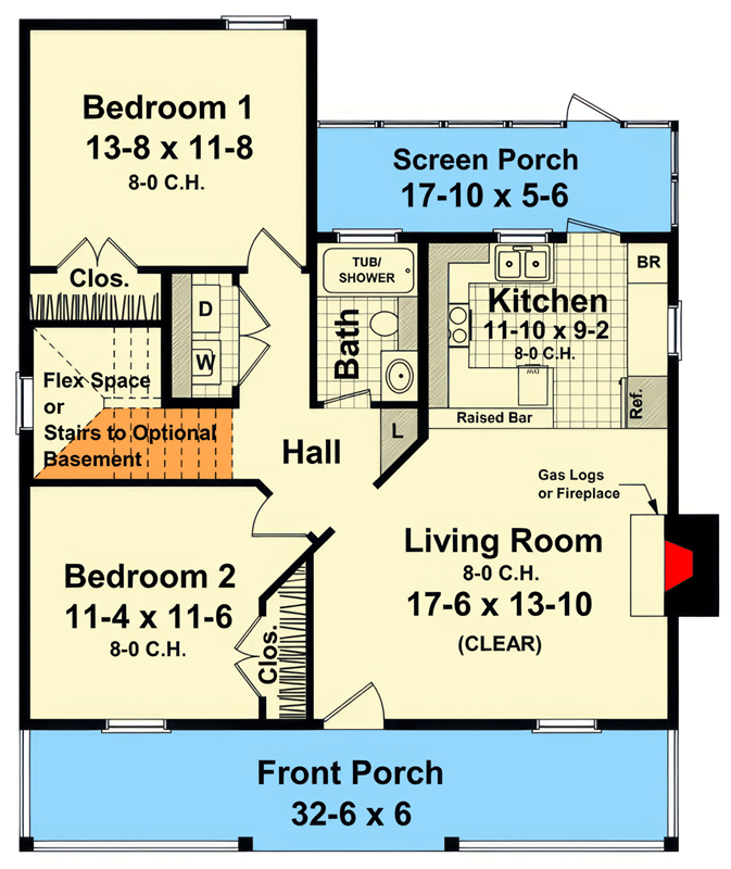 Plan 51402MM: Charming Two-Bedroom Country Cottage House Plan - Floor Plan - - Cottage, Country, Farmhouse, Traditional