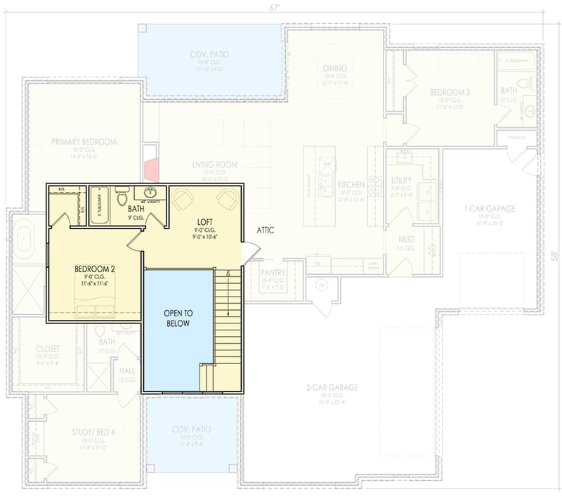 Plan 880024HLN: Modern New American House Plan with 4 Bedrooms and 3-Car Garage - Floor Plan -  - Craftsman, Modern Farmhouse, New American
