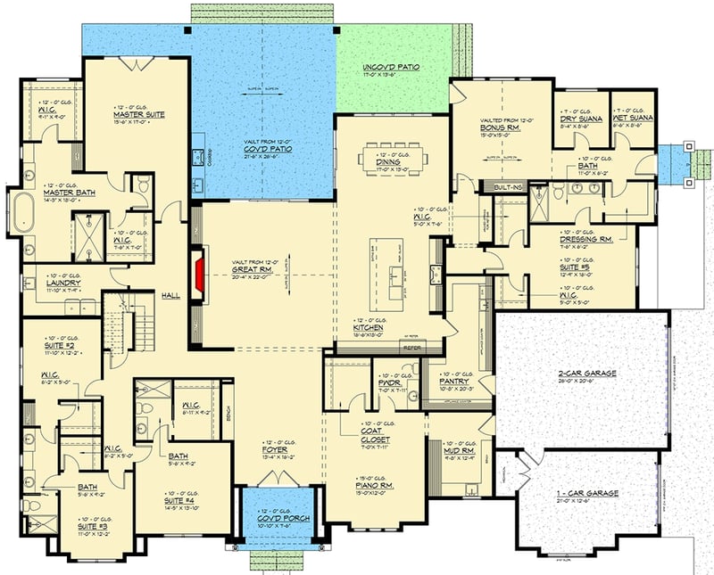 Plan 666316RAF: Modern European Five Bedroom House Plan with Luxurious First Floor Suite - Floor Plan -  - European, Modern, Modern Farmhouse, Transitional
