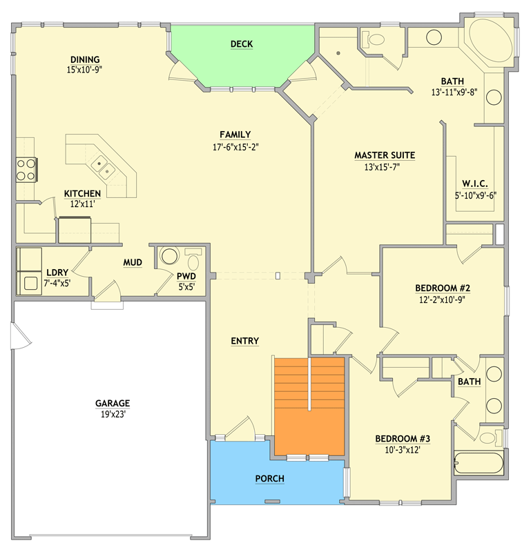 Plan 849161PGE: Traditional House Plan with 3 Bedrooms and 1,864 Square Feet - Floor Plan - Main Level - Craftsman, Traditional