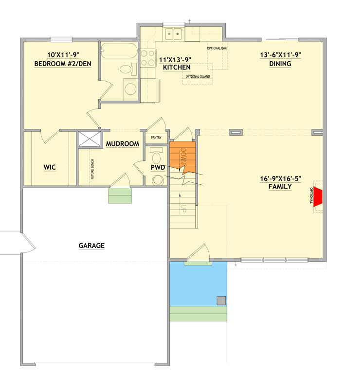 Plan 849162PGE: Five Bedroom Craftsman House Plan with Two Car Garage - Floor Plan - Main Level - Craftsman, Farmhouse, Traditional