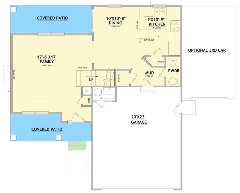 Plan 849163PGE: Traditional Three Bedroom House Plan with Two Car Garage - Floor Plan - Main Level - Craftsman, Traditional