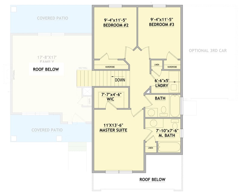 Plan 849163PGE: Traditional Three Bedroom House Plan with Two Car Garage - Floor Plan - 2nd Level - Craftsman, Traditional