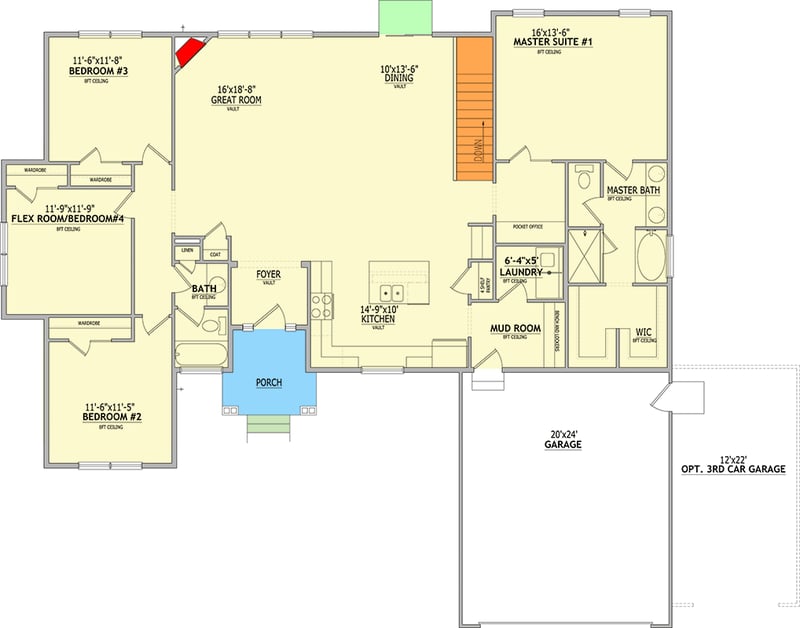 Plan 849165PGE: Craftsman Farmhouse House Plan with 4 Bedrooms and 2066 Square Feet - Floor Plan -  - Cottage, Craftsman, Farmhouse, New American, Traditional